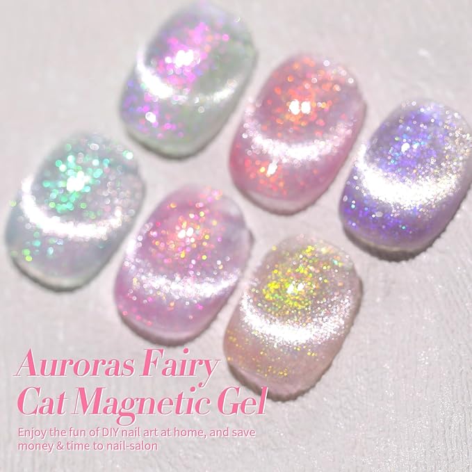 Born Pretty Cat Magnetic Eye Gel Nail Polish, Mermaid Aurora Holographic Pink Blue Green Yellow Gel Polish, Soak Off U V LED Gel Polish Nail Art Design Manicure Salon DIY Home 7ML 6PCS-BrightBean Baby