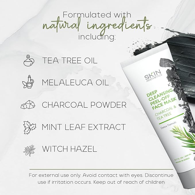 Charcoal & Tea Tree Peel-Off Face Mask - Blackhead Remover, Acne Treatment, Unclogs Pores, Deep Cleansing - Dermatologist Tested Korean Skincare, Clean Beauty, Cruelty-Free - 6.7 Fl oz-BrightBean Baby
