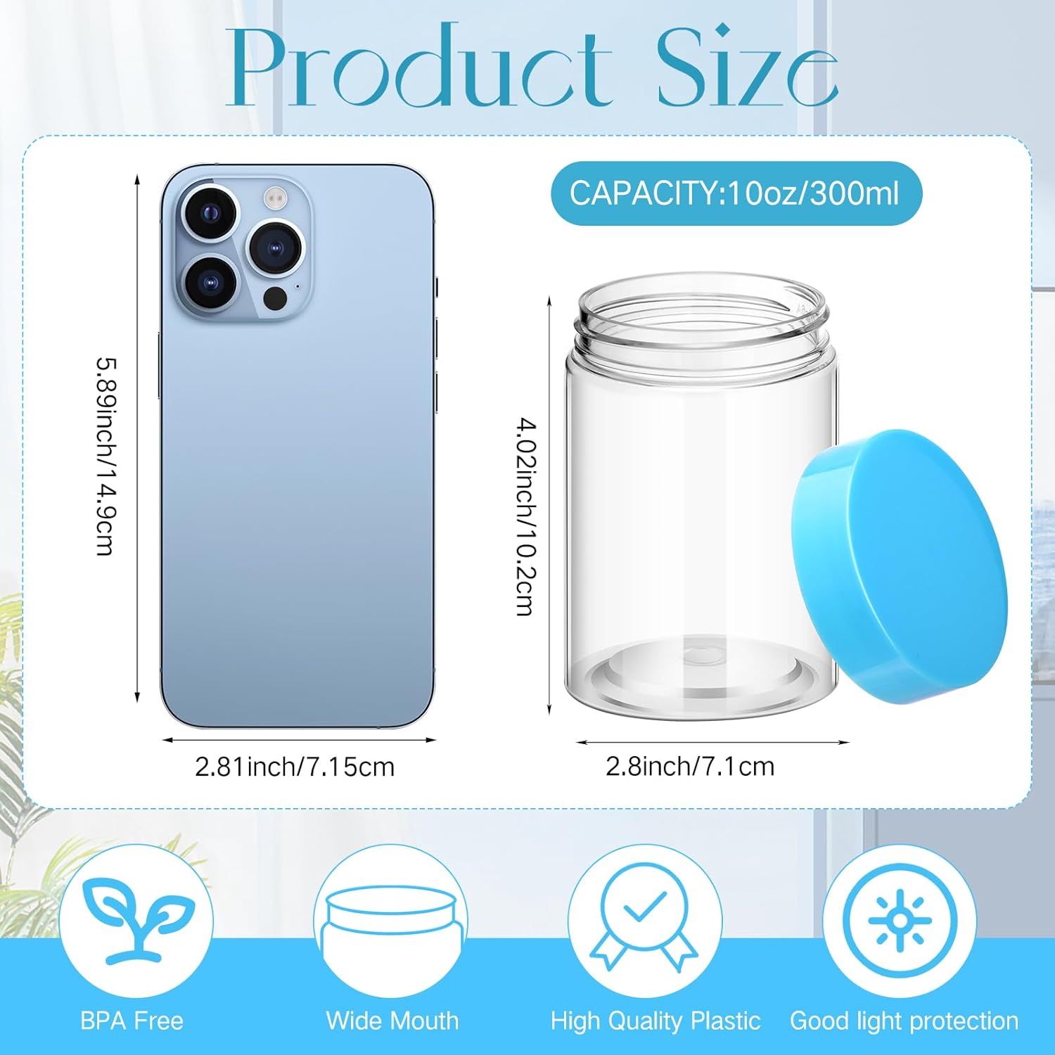 SATINIOR 100 Pcs Plastic Jars with Lids Small Containers Lids Wide Mouth Small Plastic Containers for Lotion Cream Rhinestones Body Butters Travel Storage(10 oz, Blue)-BrightBean Baby