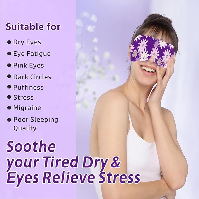 Steam Eye Mask Self Heating Moist Eye Compress Disposable SPA Warm Eye Mask 10 Packs for Dry Eyes, Eye Fatigue, Stress Relief, Soothing Headache Travel Trouble Sleeping(Lavender)-BrightBean Baby