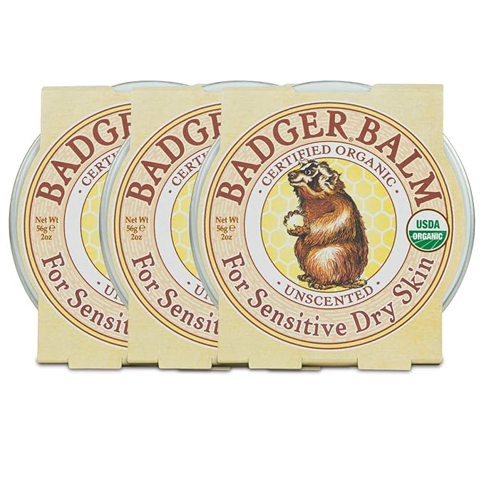 Badger - Unscented Dry Skin Balm, Sensitive Skin Balm, Moisturizing Balm for Dry Cracked Skin, Unscented Balm, Skin Moisturizer Balm, 2 oz (3 Pack)-BrightBean Baby