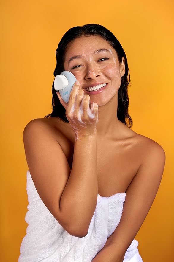 LOLLIPOP Dual-Sided Facial Cleansing Brush | Palm Size Silicone Face Exfoliator and Soft Fiber Cleanser | Manual Face Scrubber for Pores, Makeup Removal, Blackhead and Skincare Routine, Oceanic-BrightBean Baby