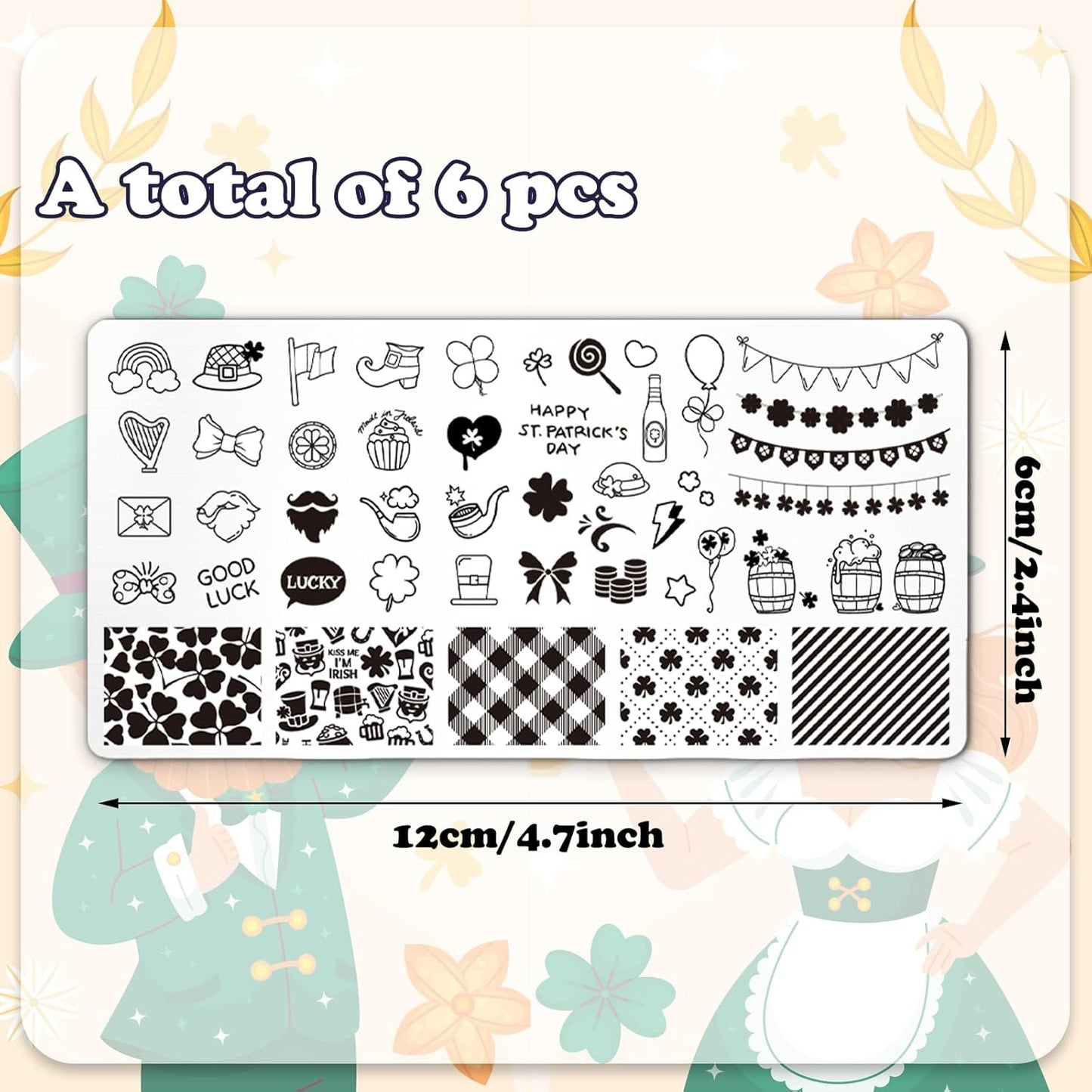 Whaline 6Pcs Valentine's Day St. Patrick's Day Easter Nail Plates Stamping Set Heart Shamrock Egg Stamp Templates Nail Art Plates for DIY Print Manicure Salon Design-BrightBean Baby