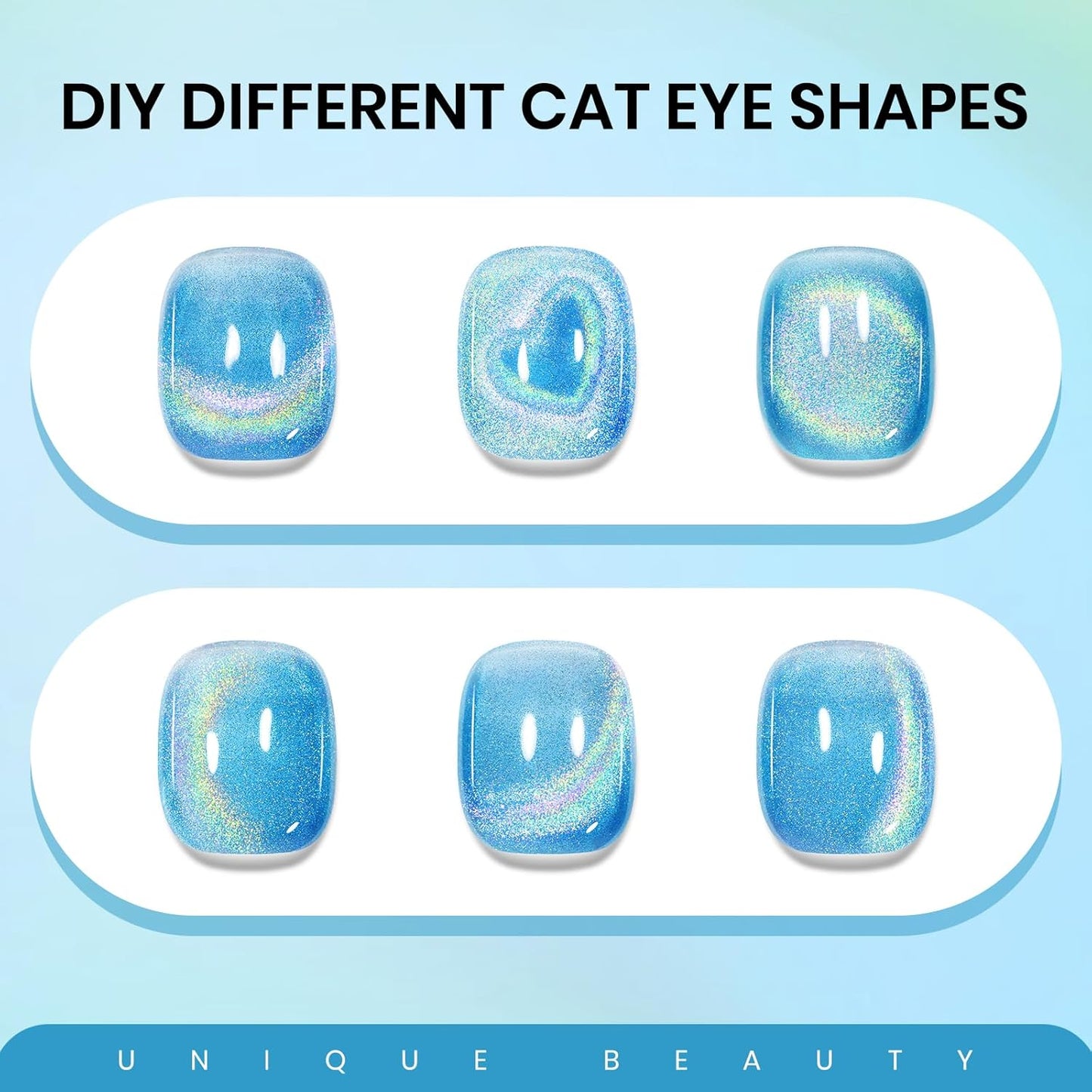 Blue Holographic Gel Nail Polish with Magnetic Rainbow Cat Eye Gel Nail Polish Cateye Glitter Nails Polishes Gels Iridescent Effect for Home DIY Women Girls-BrightBean Baby