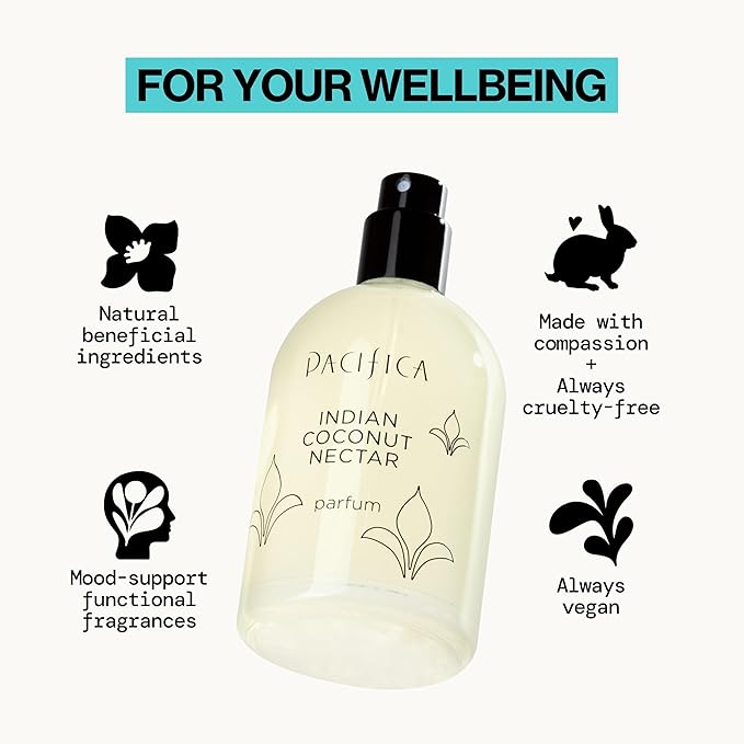 Pacifica Indian Coconut Nectar Spray Perfume, 2 oz – Warm Coconut & Vanilla Gourmand Fragrance for Women Clean Beauty Scent, Long-Lasting Beachy & Layerable, 100% Vegan & Cruelty-Free Made in USA-BrightBean Baby