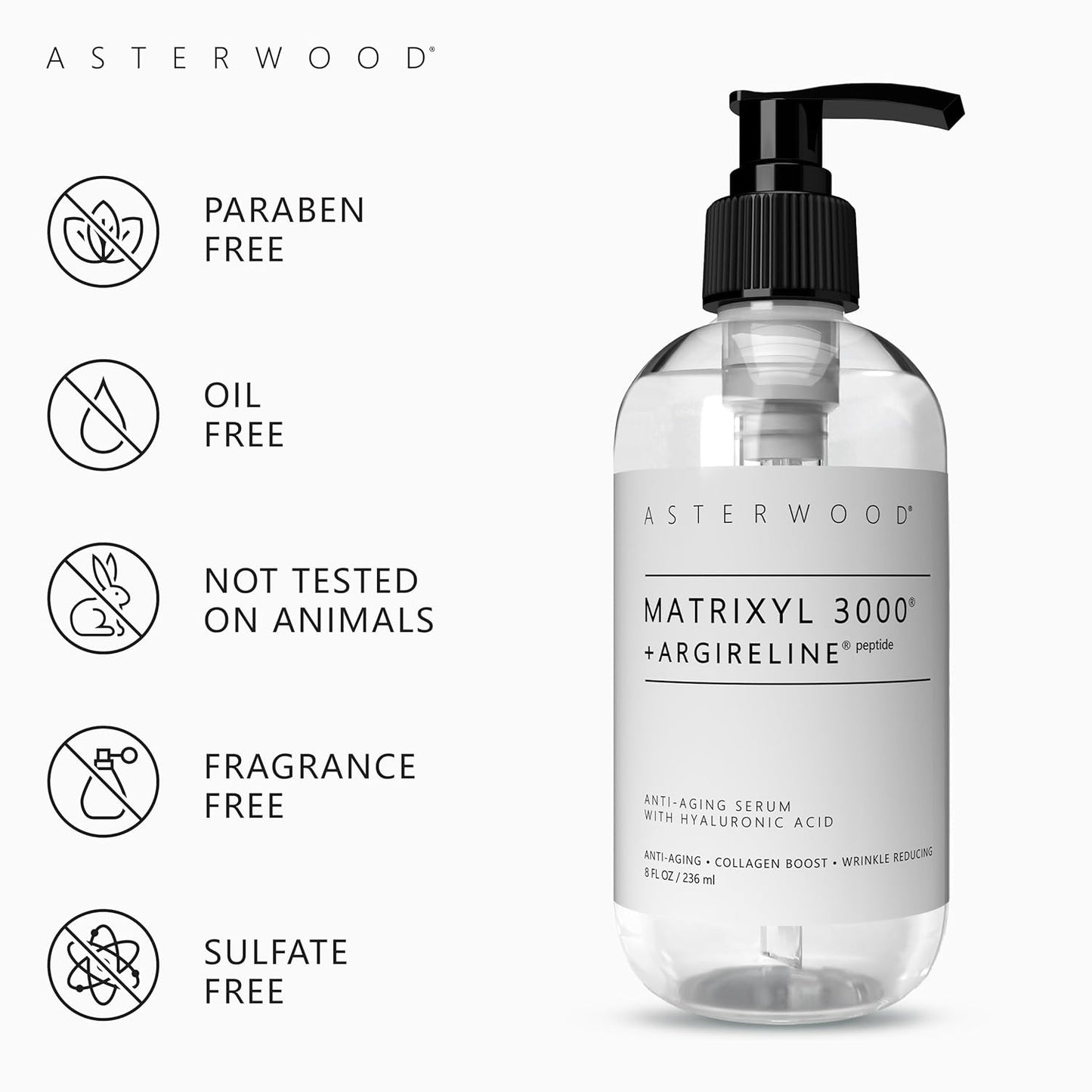 Asterwood Matrixyl 3000 + Argireline Serum for Face - Multi Peptide Serum with Hyaluronic Acid - Anti-Aging, Wrinkle Reducing, Collagen Boosting - Fragrance-Free - 8 Fl Oz-BrightBean Baby