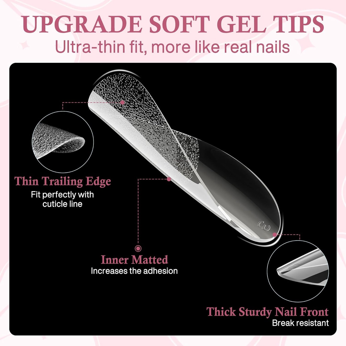 Medium Almond Nail Tips, 504pcs Soft Gel Pre-Filed Acrylic Almond Fake Nails, Half Matte Full Cover Clear Press on Flase Nail Tips for Nail Extension Home DIY 12 Sizes-BrightBean Baby