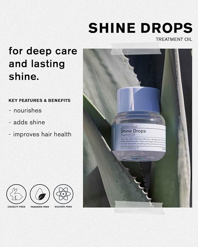 J Beverly Hills Shine Drops Hair Treatment Oil with Botanical Oils for Shine, Nourishment and Dry Hair Repair, 2.2 Oz-BrightBean Baby