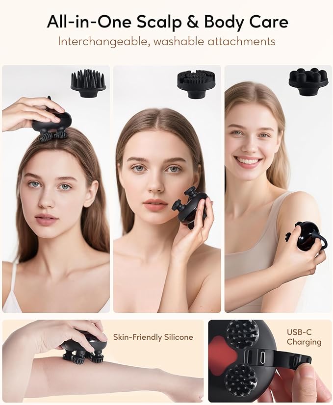 arboleaf Electric Scalp Massager Kneading Head Massager Scalp Stress Relax, Portable 6 in 1 Hair Massage with 12 Removable Massage Claws, Recharagable Head Stratcher, Gift for Mom Dad-BrightBean Baby