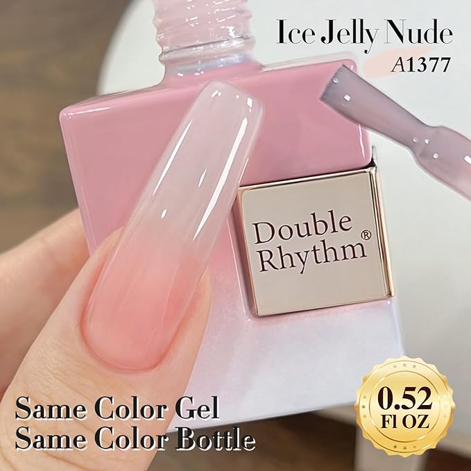 Double Rhythm Translucent Gel Polish Sheer Neutral Natural Light Milky Same Color Same Bottle 15ML Jelly Nail Polish Nail Art DIY at Home (Milky Pink-A1377)-BrightBean Baby