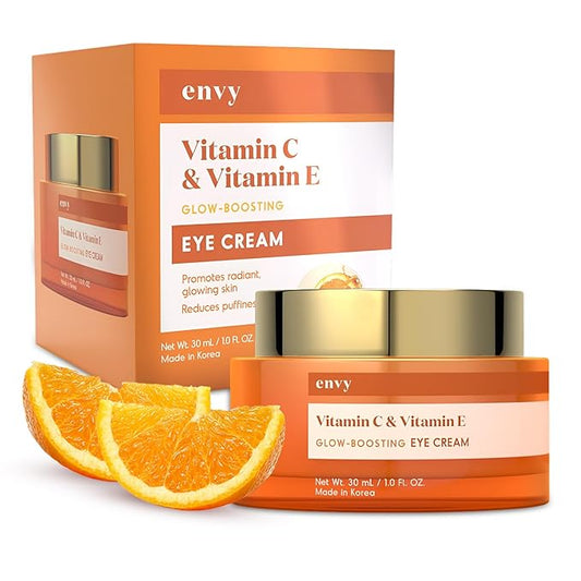 Envy Vitamin C & Vitamin E Under Eye Cream - For Dark Circles and Puffiness, Brightening & Anti-Aging Under Eye Cream - Rejuvenates Fatigued Eyes - Cruelty Free Korean Skin Care - 1.01 OZ-BrightBean Baby