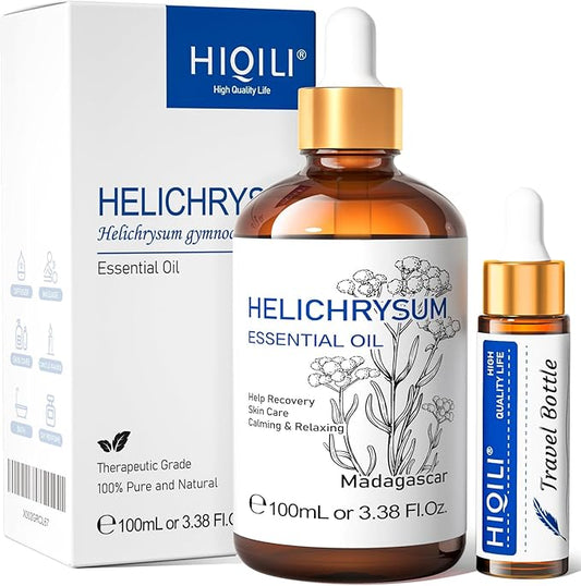 HIQILI Helichrysum Essential Oil for Skin Nourish, Undiluted & Natural, Relieve Fatigue in Body Massage, Reduce Fine Line and Wrinkle, Aromatherapy Diffuser, DIY Floral Scented Gift -100ML-BrightBean Baby