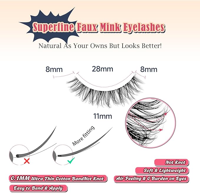 Natural Lashes False 11mm Short Eyelashes Wispy C Curl Eye Lashes Pack with Thin Cotton Band Fake Eyelash 3D Volume For Daily Siligli Lash 7 Pair-BrightBean Baby