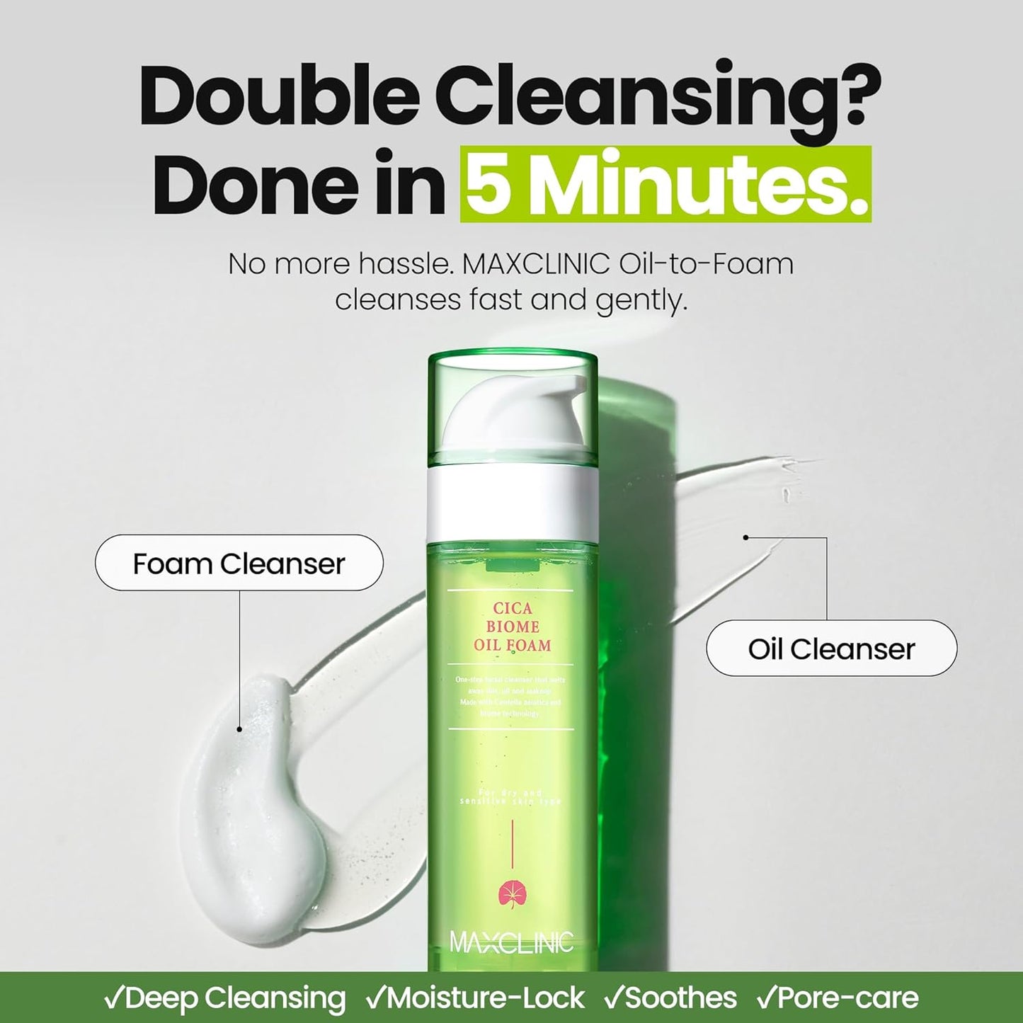 [K-Beauty] Cica Biome Oil to Foam - All-in-One Korean Face Wash OilBased Foaming Facial Cleanser - Deeply Hydrating & Moisturizing Makeup Deep Cleansing Oil for Sensitive Skin (3.88 fl oz)-BrightBean Baby