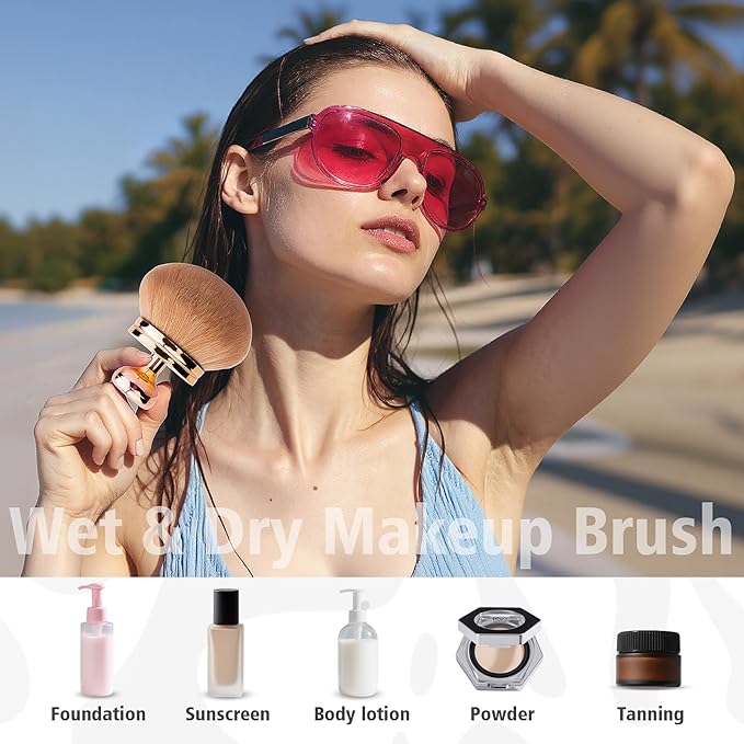 Self Tanning Brushes- Blend & Blur Extra Large Body Makeup Brush & Tanning Mitt, 2 Pcs, Kabuki Body Brush Applicator for Tan, Foundation, Self Tanner Glove for Application, Mousse, Lotion (Rose Gold)-BrightBean Baby