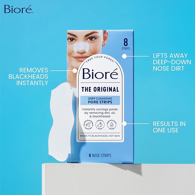 Bioré Original Blackhead Remover Strips, Deep Cleansing Nose Strips With Instant Pore Unclogging, Features C-Bond Technology, Oil-Free, Non-Comedogenic Use, 14 Count-BrightBean Baby
