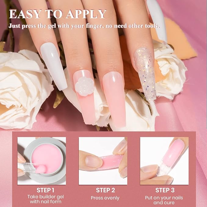 MIZHSE Solid Builder Gel, Nail Sculpture Gel Non-Sticky 4 Colors Nude Clear White Pink Hard Builder Nails UV LED Nail Extension for Salon Manicure Home DIY-BrightBean Baby