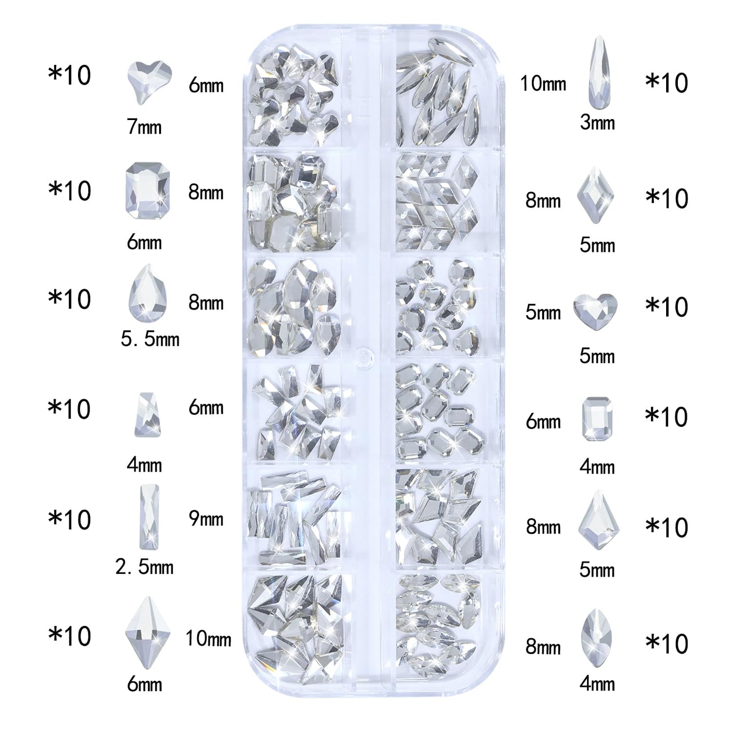 HNUIX Nail Rhinestones - 3D Multi Shape Size, Crystal Clear Nail Gems, Flat Back, with Kit, for Nail Art, DIY Decorations-BrightBean Baby
