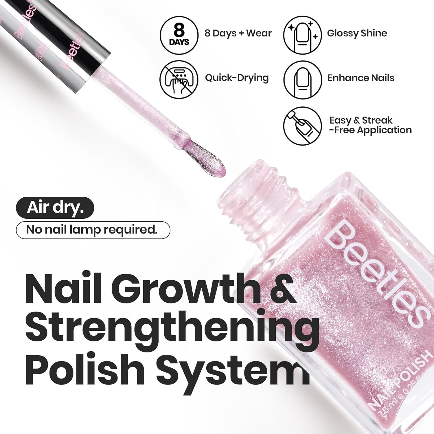 Beetles Pink Nail Polish Set, 6 Colors Glitter Quick Dry Nail Polish Kit Sly Moonlit Fairy Fingernail Polish Gifts for Women Salon DIY Manicure Kit-BrightBean Baby