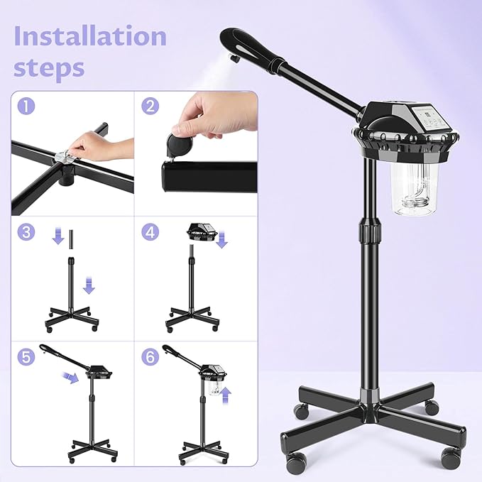 Professional Facial Steamer, Facial Steamer on Wheels, Face Steamer with Time Setting, Stand Face Steamer Adjustable Height for Spa, Salon and at Home use-BrightBean Baby