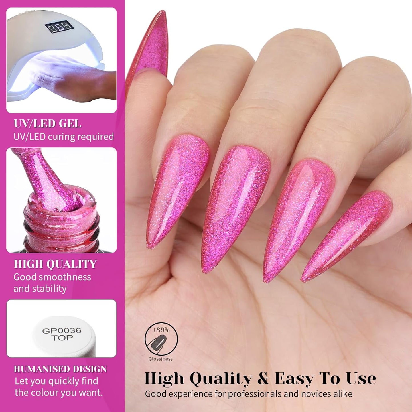 Pink Cat Eye Gel Nail Polish,Iridescent Quicksand Galaxy Holographic Pink Cateye Gel Polish with Magnet, fuchsia Gel Shimmer Velvet Soak Off Uv Led Home Diy Manicure - GP0105-BrightBean Baby