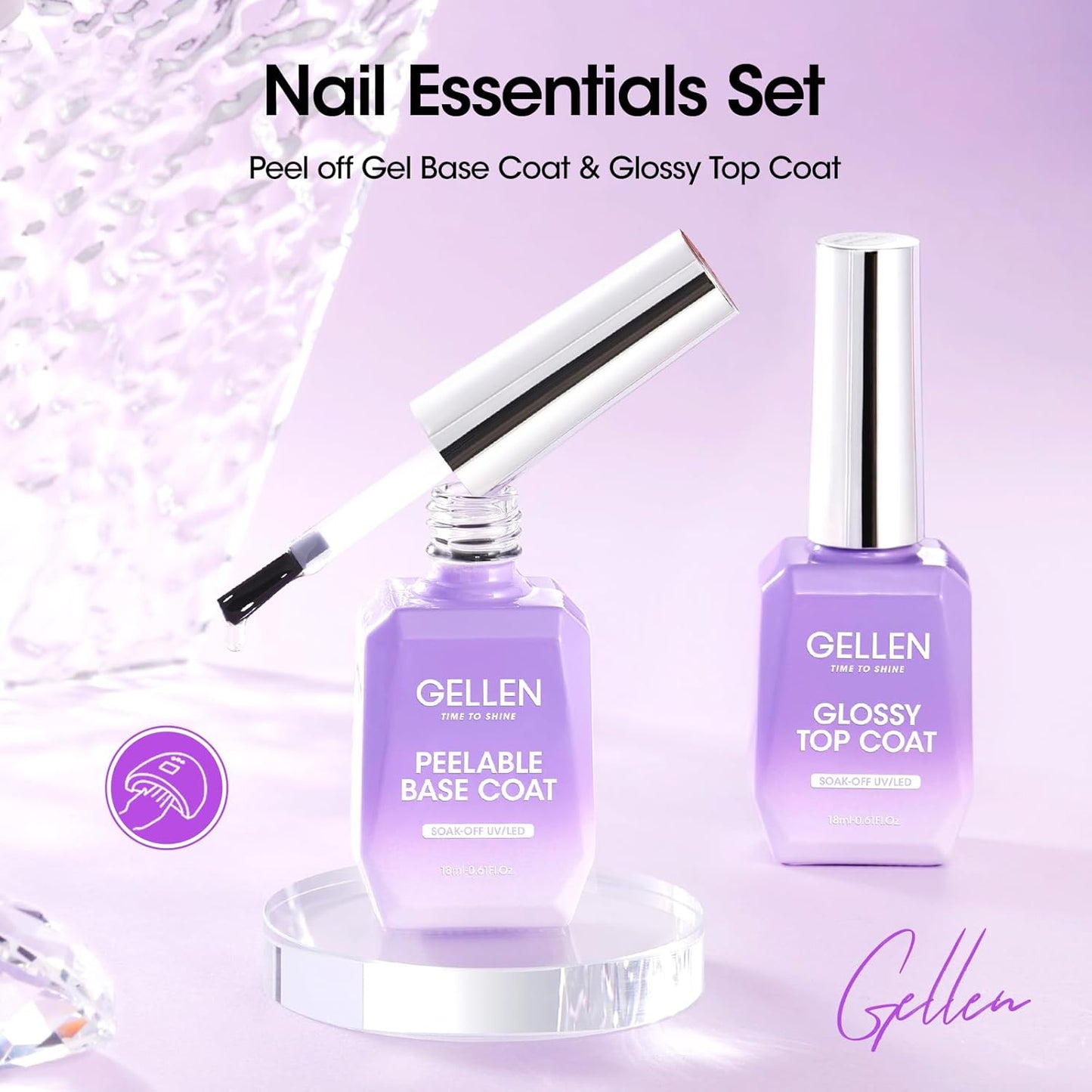 GELLEN Peel Off Gel Base Coat and Top Coat Set, Peelable Base Gel without Soaking, Clear Top Coat Nail Polish, UV LED Lamp Needed, Home DIY Nail Art Manicure Set-BrightBean Baby