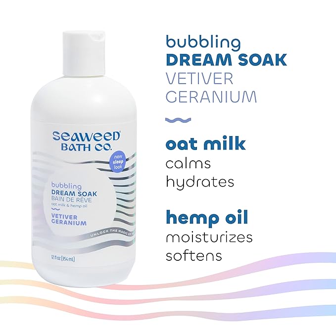 Seaweed Bath Co. Bubbling Dream Soak, Vetiver Geranium Scent, 12 Ounce, Sustainably Harvested Seaweed, Oat Milk, Hemp Oil-BrightBean Baby