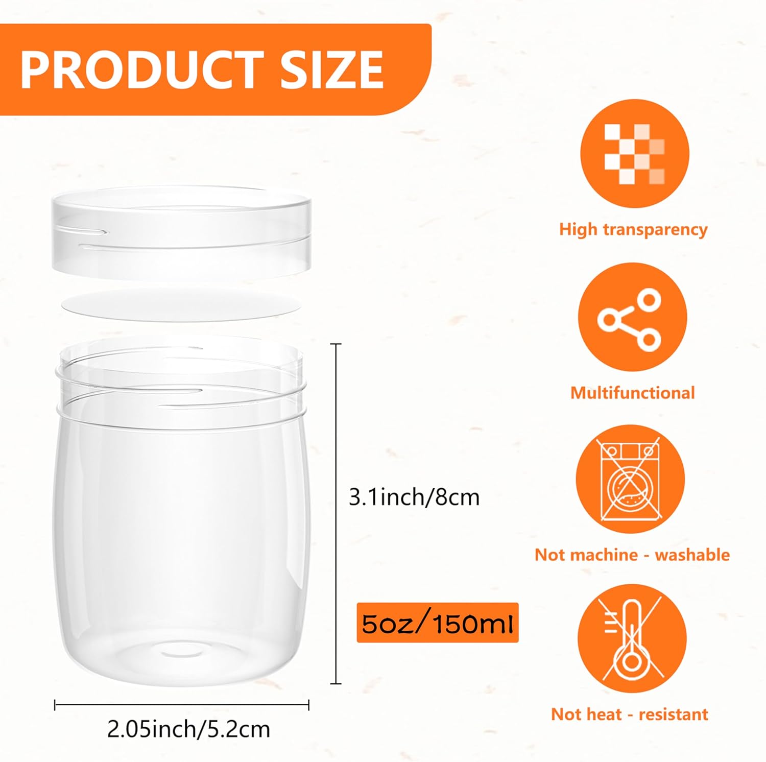 Mini Pudding Jars 82Pack, 5oz/150ml Plastic Favor Jar with Lids, Candy jars,Yogurt Containers with Pressure Sensitive Seal, Mason Jar,Jam,Bath Salt Jars Wedding Favors Honey Pot-BrightBean Baby