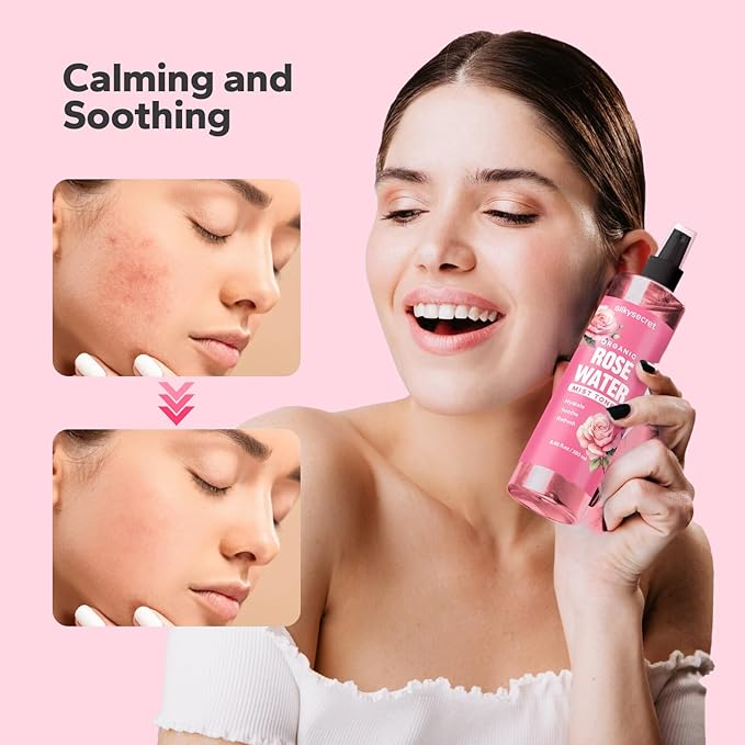 Organic Rose Water Spray (8.45 Fl Oz), Rosewater Spray for Face & Hair, Rose Water for Skin Care-BrightBean Baby