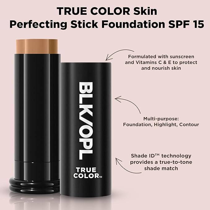 BLK/OPL Skin Perfecting Foundation Stick, SPF 15 Buildable & Blendable Face Foundation Makeup with Matte Finish - Full Coverage, Color Correcting & Sculpting - Hypoallergenic (Ebony Brown)-BrightBean Baby