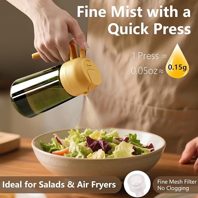 Olive Oil Dispenser and Oil Sprayer – 16oz/470ml Glass Light-Proof Oil Pourer for Kitchen, Air Fryer, Cooking, Salad, and BBQ