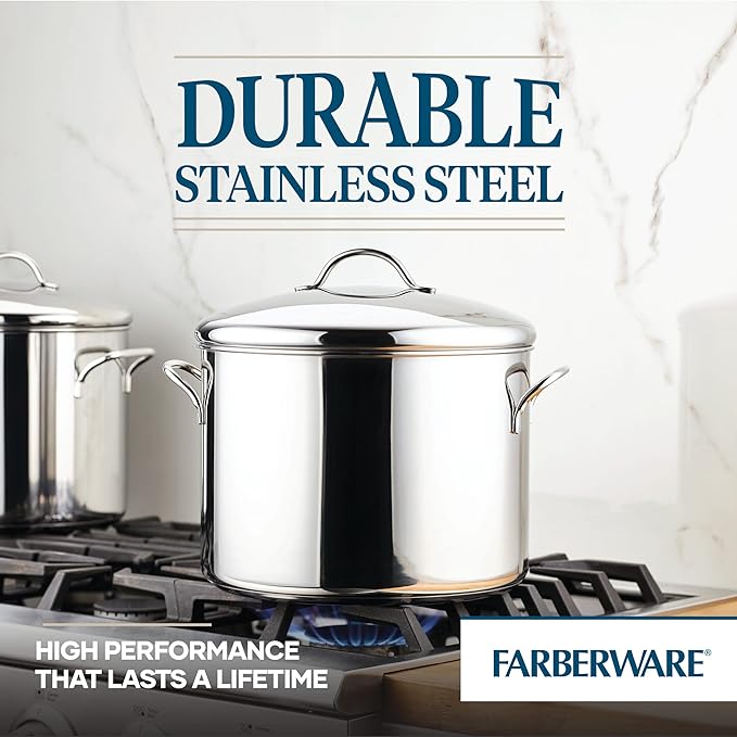 Farberware Classic Stainless Steel Stock Pot 16 Quart - Large Soup Pot with Lid
