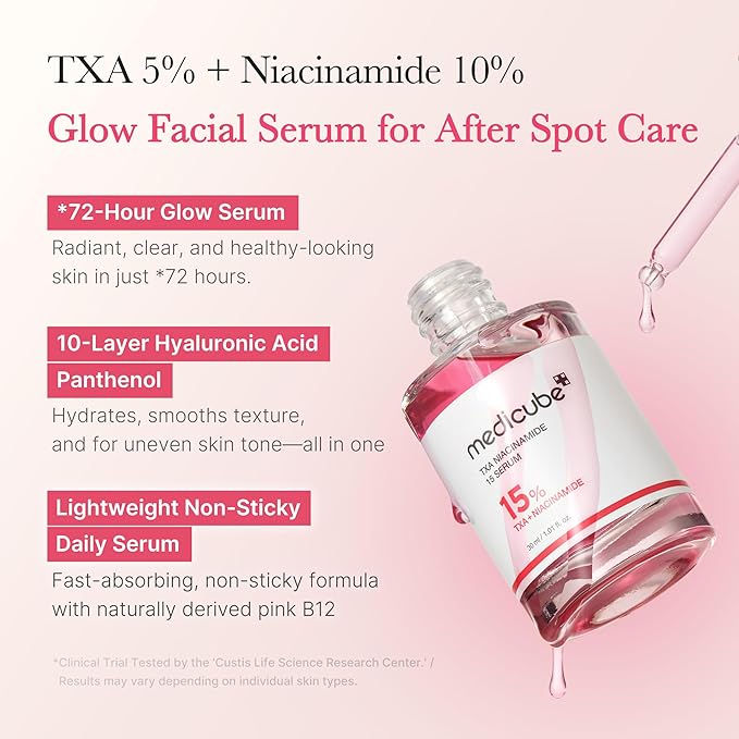 medicube TXA+Niacinamide 15% Glow Facial Serum for After Spot Care | All-in-One Daily Korean Skincare | Uneven Skin Tone, Texture, and Hydration Care | High-Potency Tranexamic Acid 5% | 1.01 fl.oz-BrightBean Baby