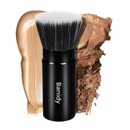 Foundation Makeup Brush Flat Top Kabuki Face Blush Liquid Powder Foundation Brush Retractable Travel Brush for Blending Liquid, Cream or Flawless Powder Cosmetics-BrightBean Baby