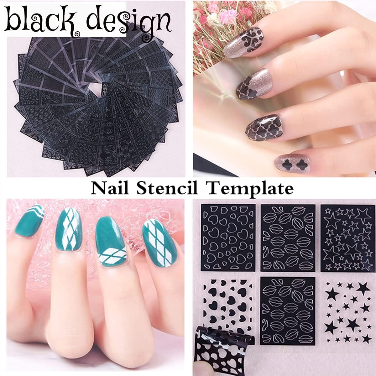 Nail Stencils for Nail Art Reusable,Nail Vinyl Stencils Sticker 144 Pieces 72 Designs,Hollow DIY Manicure Decoration Decals French Tip Nail Guides Supplies（24 Sheets）.-BrightBean Baby
