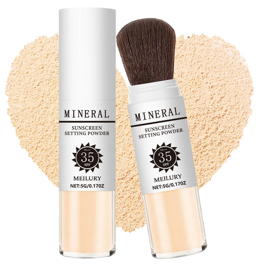Sunscreen Setting Powder SPF 35, Mineral Brush Powder for Face & Scalp, Oil Control Natural Matte Finish Loose Powder Translucent Lasting Lightweight Breathable for All Skin (#05 Medium)-BrightBean Baby