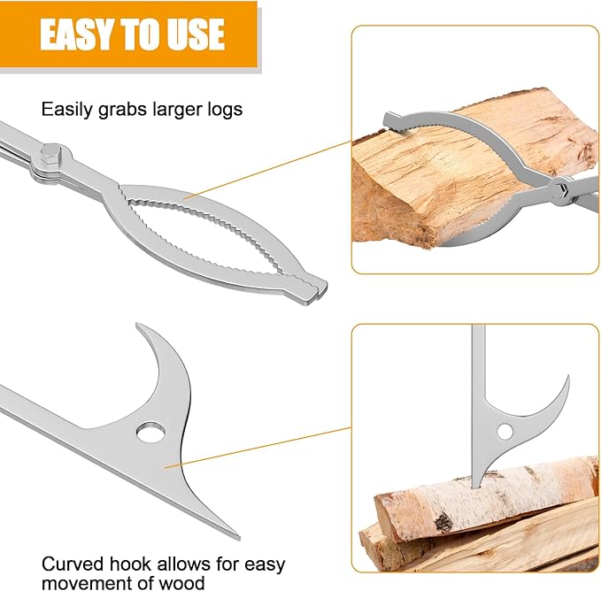 KEESHA 40" Fire Tongs Fire Pit Tongs Set, 40" Fire Poker Set Stainless Steel Log Grabbers Fire Pit Tools Fireplace Tongs for Outdoor Indoor Campfire Picnic Backyard Accessories