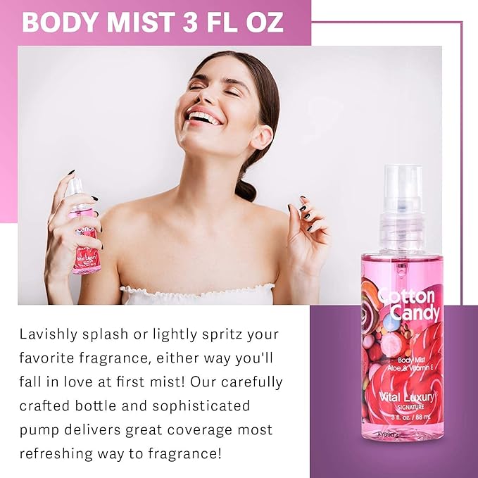 Bath & Body Care Travel Set - Home Spa Set with Body Lotion, Shower Gel and Fragrance Mist, Valentines Day Gifts for Her and Him(Cotton Candy)-BrightBean Baby