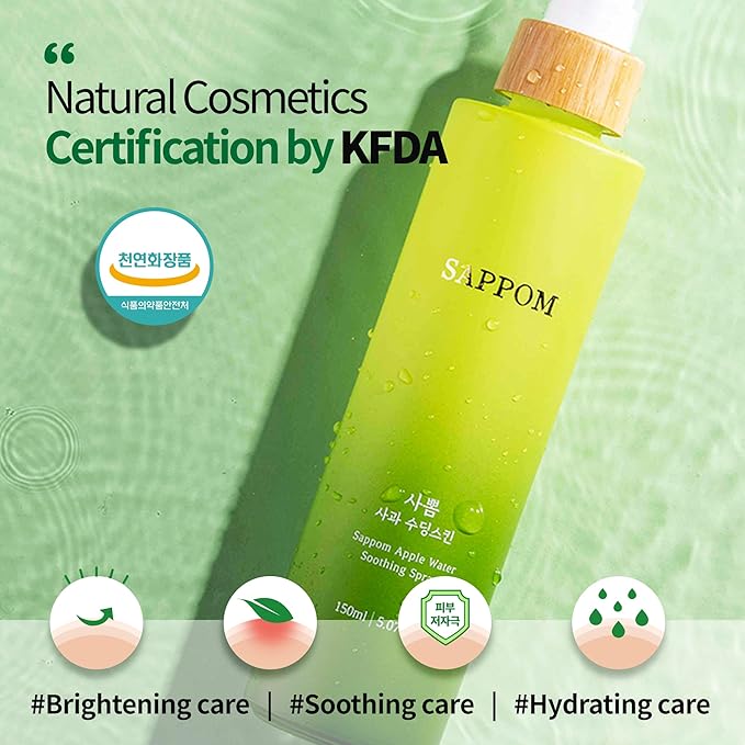 Green Apple, SAPPOM Apple Water Soothing Spray Mist, for All Skin Types, After Shave, Refresh and Hydrating Toner, Natural Herbal Care-BrightBean Baby