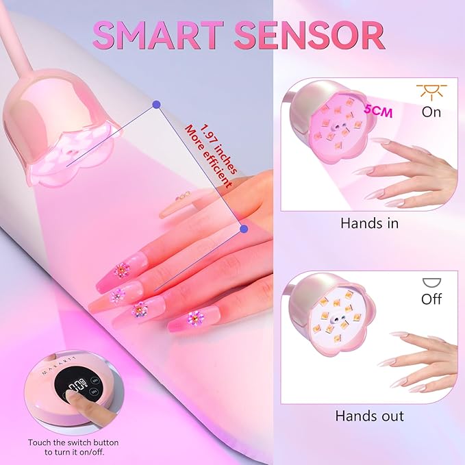 Makartt UV LED Nail Lamp - Mini UV Light for Gel Nails Polish Fast Curing Goosenecks Lamp 30W Rechargeable LED Nail Light Nail Dryer with 4 Timers & Auto Sensor for Salon Home DIY Use-BrightBean Baby