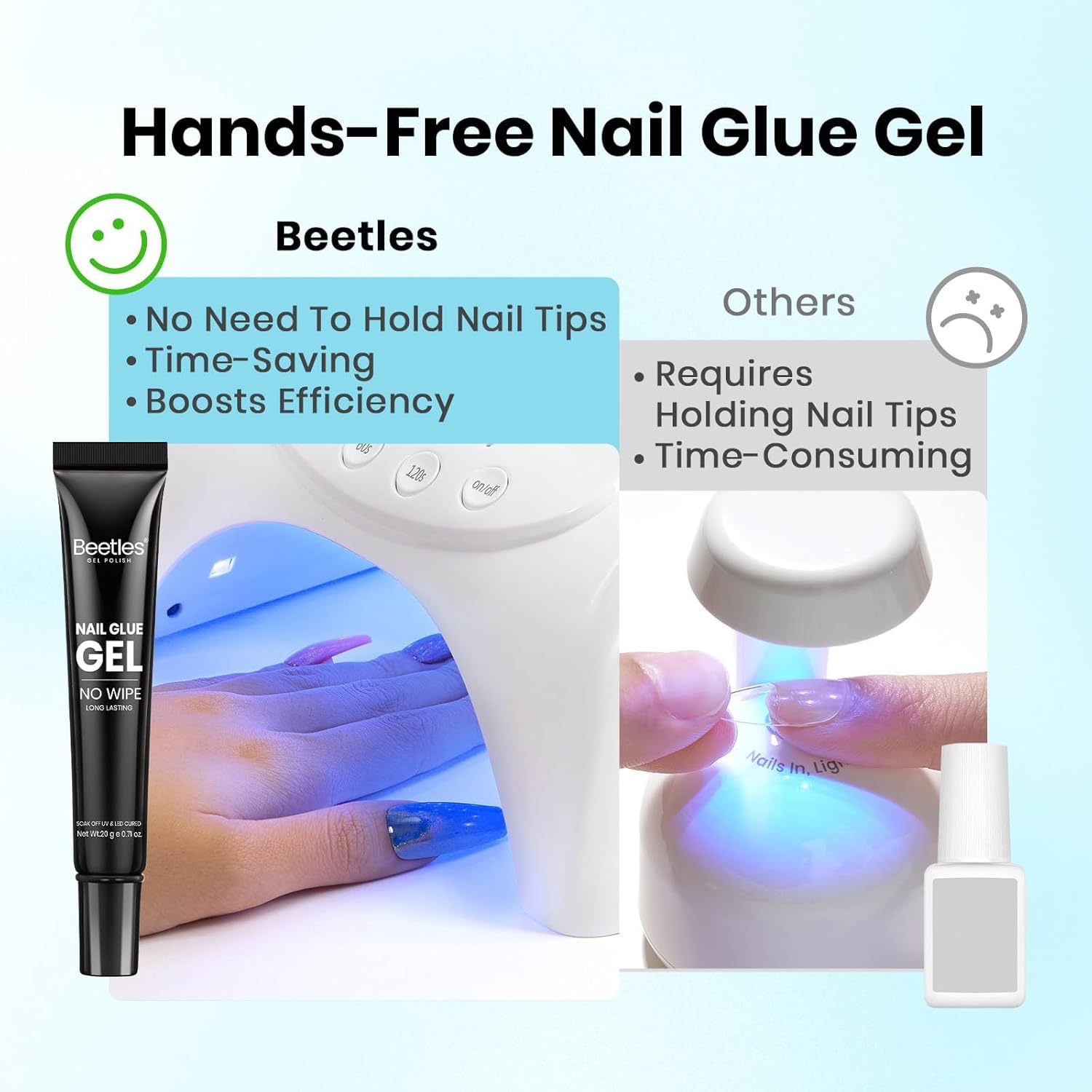 Beetles 2Pcs 20g Nail Glue Gel, No Wipe, Hands-Free Tipex Solid Nail Glue Gel, Super Strong for Acrylic Nails Extension Fake Nails, 3D Nail Art, Great for Home & Salon Use, U V Light Required-BrightBean Baby