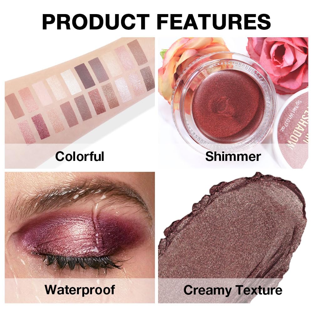 Kaely Single Cream Eyeshadow Pot, Taupe Shimmer Eye Shadow for Older Women High Pigmented Waterproof, Natural Eyeshadow Palette Makeup Brightener, sombras en crema para ojos, Blendable, R04-BrightBean Baby