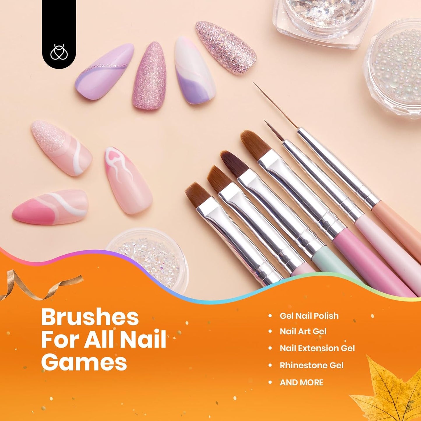 Beetles Gel Polish Nail Art Brushes, 6 Pcs Fingernail Art Design Pens, Wood Alloy Handle, Dotting Pen Clean Up Liner French Nail Brush Set, DIY Manicure Tools Gift for Women-BrightBean Baby