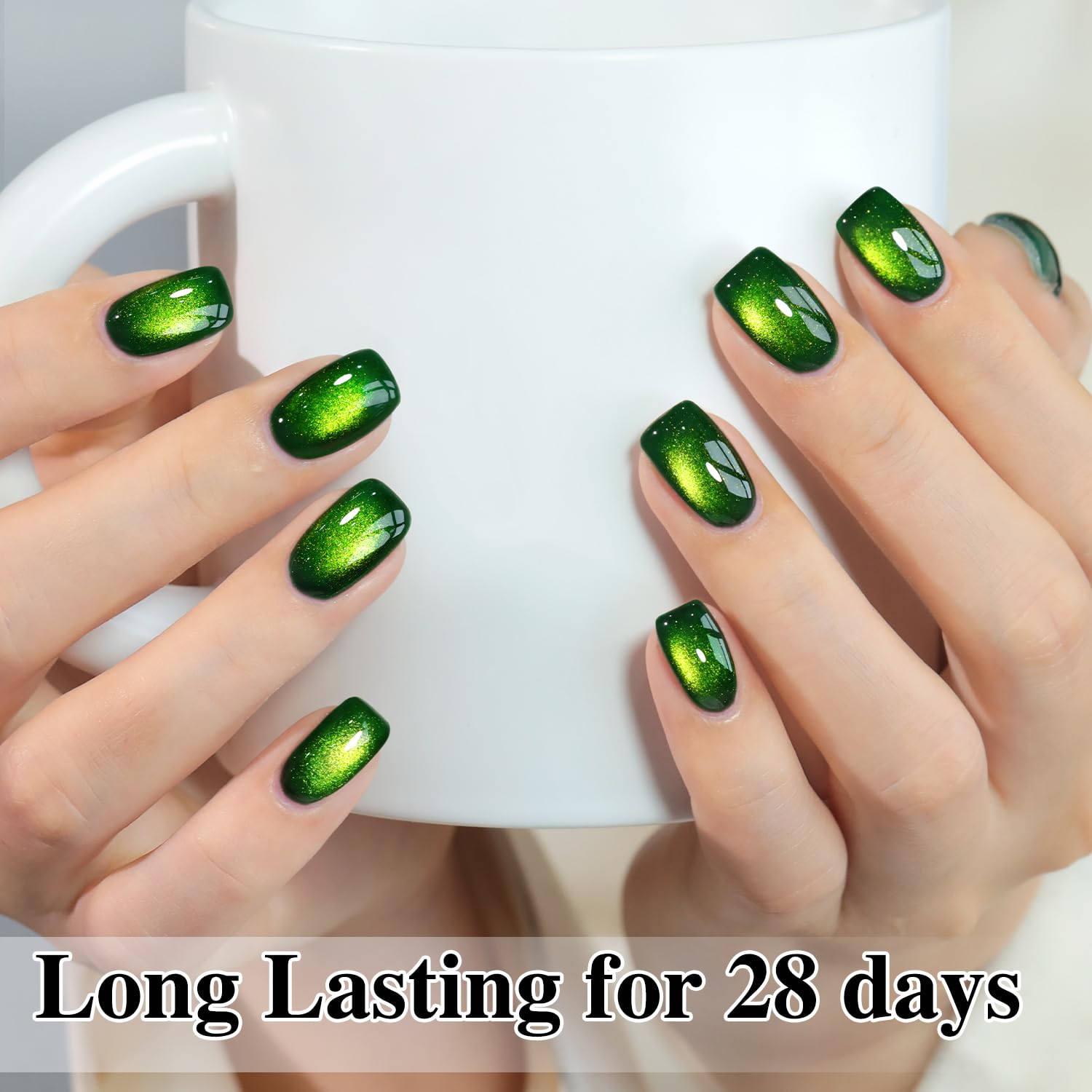 Double Rhythm Cat Eye Gel Polish with Magnet 15ML Holographic Glitter Shimmer Translucent Sheer Color Glass Magnetic Gel Polish Salon DIY at Home (Dark Green-MC1045)-BrightBean Baby