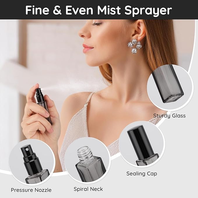 Segbeauty 5 Packs Travel Perfume Bottle Refillable, 10ML Mini Portable Glass Spray Bottles Atomizer, Empty Cologne Sample Dispenser with Funnel and Pipette, Perfume Making Kit Toiletries Container-BrightBean Baby