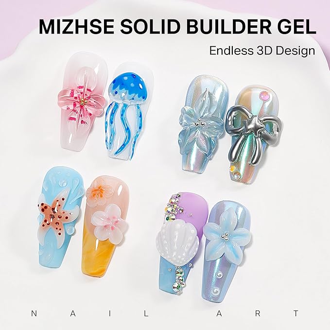 MIZHSE 2PCS 60g Clear and White Solid Builder Gel for Nails, 3D Sculpting Gel for Nail Art with Gold Silver Chrome Powder Nail Form Molding Builder Gels Kit for Women Home DIY Manicure-BrightBean Baby
