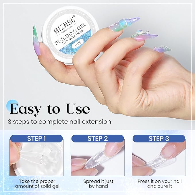 MIZHSE Non-Sticky Solid Builder Gel, Aurora Blue and Clear Sculpting Gel for Nails, Mermaid Pearl Building Carving Modeling Hard Extension 3D Nail Art Salon Home DIY-BrightBean Baby