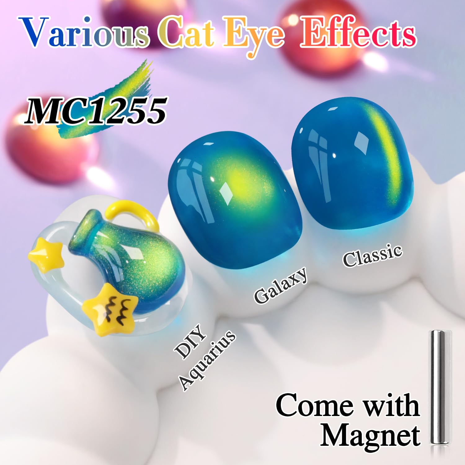 Double Rhythm Jelly Glass Cat Eye Gel Polish with Magnet 15ML Holographic Glitter Shimmer Translucent Sheer Color Magnetic Nail Polish Salon DIY at Home (Golden Blue-MC1255)-BrightBean Baby