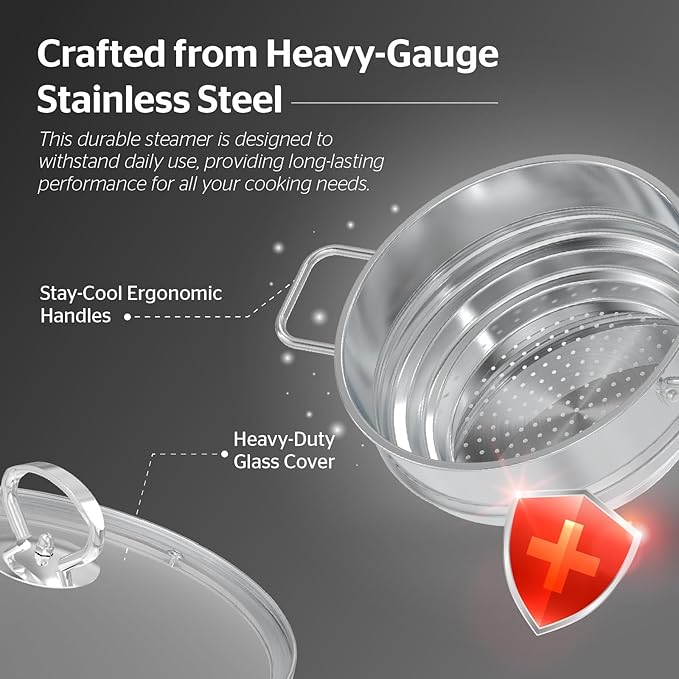 SUNHOUSE 5 Quart Stainless Steel Steamer Insert - Universal Fit Vegetable Steamer