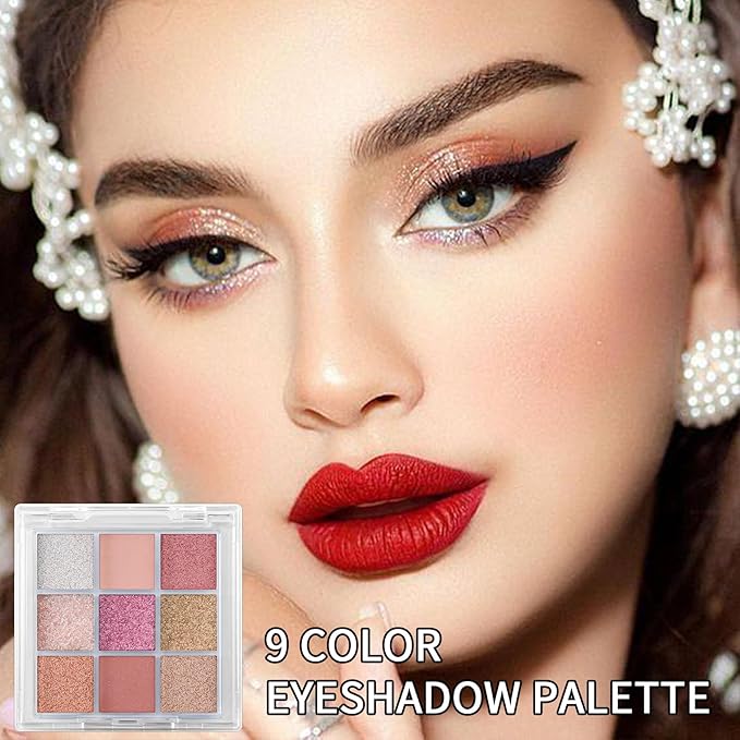 Erinde 9 Colors Eyeshadow Palette, Matte Shimmer Glitter Eye Shadow Palette Makeup, Highly Pigmented Long Lasting Waterproof, Natural Neutral Nude Eyeshadow Makeup Pallet, Sunset Glow-BrightBean Baby